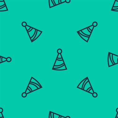 Mavi çizgi parti şapka ikonu yeşil arka planda kusursuz desen izole etti. Doğum günü şapkası. Vektör İllüstrasyonu