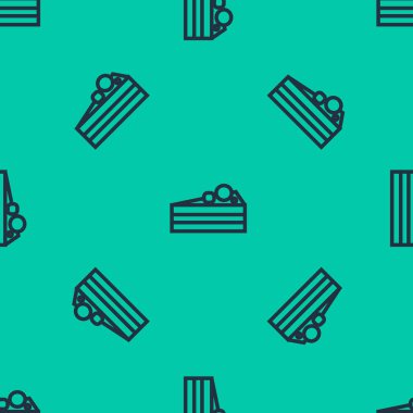 Mavi çizgi kek simgesi yeşil arkaplandaki kusursuz deseni izole etti. Doğum günün kutlu olsun. Vektör İllüstrasyonu