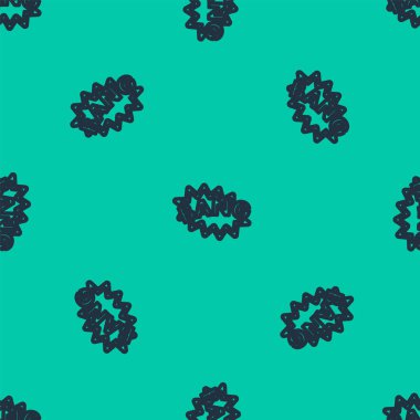 Mavi çizgi Bang boom, silah çizgi roman konuşma balonu ikonu yeşil arka planda izole edilmiş kusursuz desen. Vektör İllüstrasyonu