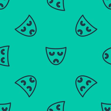 Mavi çizgi Drama Tiyatro Maskesi ikonu yeşil arka planda kusursuz desen izole etti. Vektör İllüstrasyonu