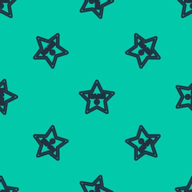 Ünlü Bulvarı ikonu 'ndaki Hollywood Şöhret Yolu' nun mavi çizgisi yeşil arka planda izole edilmiş kusursuz desen. Hollywood, ünlü kaldırım, bulvar aktörü. Vektör İllüstrasyonu