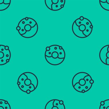 Tatlı simgeli mavi çizgili donut yeşil arka planda izole edilmiş pürüzsüz desen. Vektör İllüstrasyonu