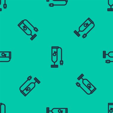 Mavi çizgi karıştırıcı simgesi yeşil arkaplandaki kusursuz deseni izole etti. Mutfak elektrikli kırıcı. Meyve suyu, kokteyl ya da meyve suyu. Vektör İllüstrasyonu