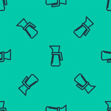 Mavi çizgi ölçme kabı kuru ve sıvı yiyecek ikonunu ölçmek için yeşil arka planda izole edilmiş pürüzsüz desen. Plastik şişenin sapı var. Vektör İllüstrasyonu