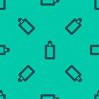 Mavi çizgi kesme simgesi yeşil arka planda izole edilmiş pürüzsüz desen. Kesme tahtası sembolü. Vektör İllüstrasyonu