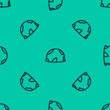 Mavi çizgi askeri miğfer ikonu yeşil arka planda kusursuz desen izole etti. Ordu şapkasının savunma ve koruma sembolü. Koruyucu şapka. Vektör İllüstrasyonu