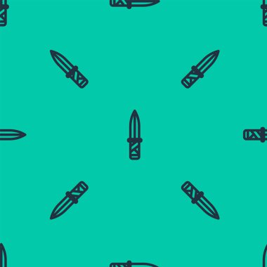 Mavi çizgi askeri bıçak ikonu yeşil arka planda kusursuz desen izole etti. Vektör İllüstrasyonu