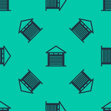 Mavi çizgi kapatılmış depo simgesi yeşil arka planda izole edilmiş pürüzsüz desen. Vektör İllüstrasyonu