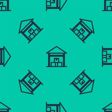 Mavi çizgi Depo ikonu yeşil arka planda kusursuz desen izole etti. Vektör İllüstrasyonu