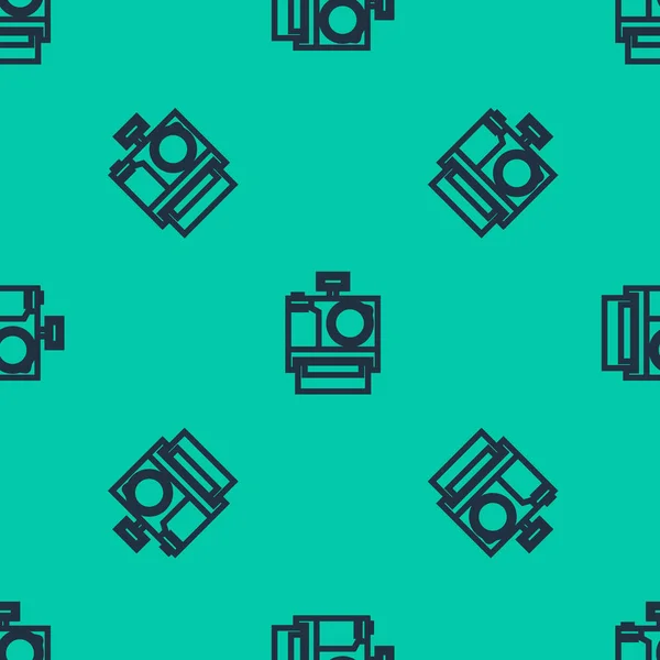 Linea blu Foto fotocamera icona isolato modello senza soluzione di continuità su sfondo verde. Icona della fotocamera fotografica. Illustrazione vettoriale — Vettoriale Stock