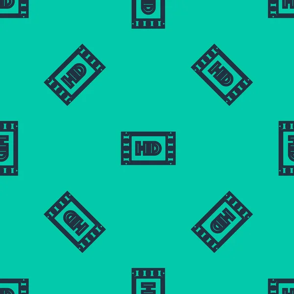 Blaue Linie 4k Film, Klebeband, Frame-Symbol isoliert nahtlose Muster auf grünem Hintergrund. Vektorillustration — Stockvektor