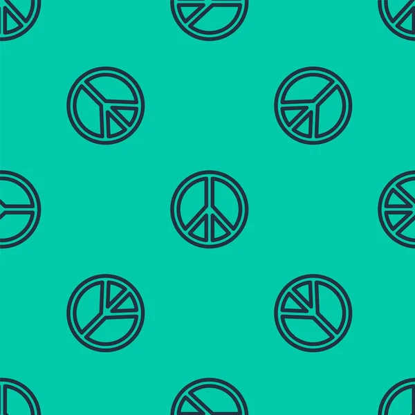 Blue line Peace icon isolated seamless pattern on green background. Hippie symbol of peace. Vector Illustration — ストックベクタ