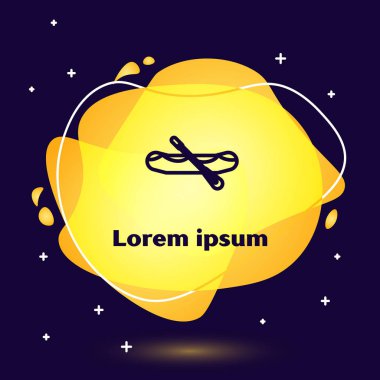 Siyah çizgili Rafting teknesi simgesi koyu mavi arkaplanda izole edildi. Kürekleri olan şişme bir tekne. Su sporları, ekstrem sporlar, tatil, tatil. Sıvı şekilli soyut pankart. Vektör İllüstrasyonu