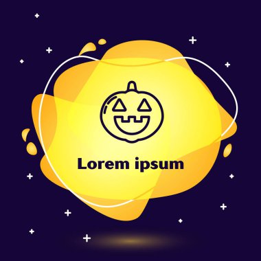 Siyah çizgi balkabağı simgesi koyu mavi arkaplanda izole edilmiş. Mutlu Cadılar Bayramı Partisi. Sıvı şekilli soyut pankart. Vektör İllüstrasyonu