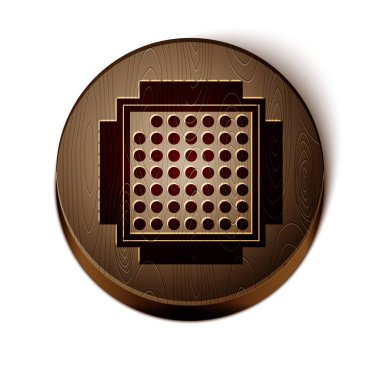 Kahverengi çizgi İşlemci simgesi beyaz arkaplanda izole edildi. İşlemci, merkezi işlem birimi, mikroçip, mikro devre, bilgisayar işlemcisi, çip. Tahta daire düğmesi. Vektör İllüstrasyonu