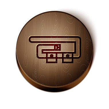 Kahverengi çizgi dalgıç kuşağı simgesi beyaz arkaplanda izole edildi. Dalış takımları. Su altı ekipmanları. Tahta daire düğmesi. Vektör İllüstrasyonu