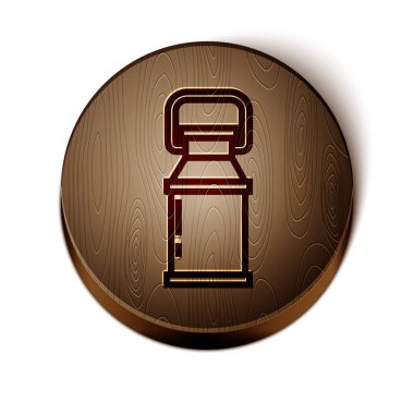 Süt ikonu için kahverengi çizgi kutu beyaz arka planda izole. Tahta daire düğmesi. Vektör İllüstrasyonu