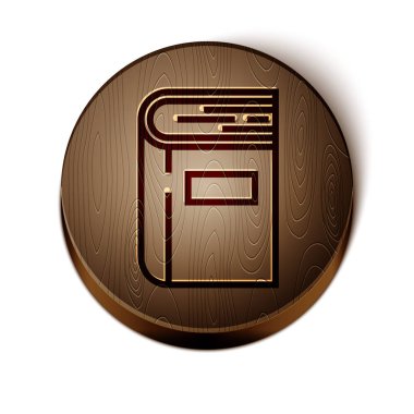 Kahverengi çizgi Kitap simgesi beyaz arkaplanda izole edildi. Tahta daire düğmesi. Vektör İllüstrasyonu