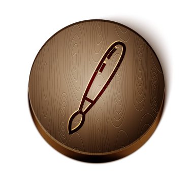 Kahverengi çizgi boya fırçası simgesi beyaz arkaplanda izole edildi. Tahta daire düğmesi. Vektör İllüstrasyonu