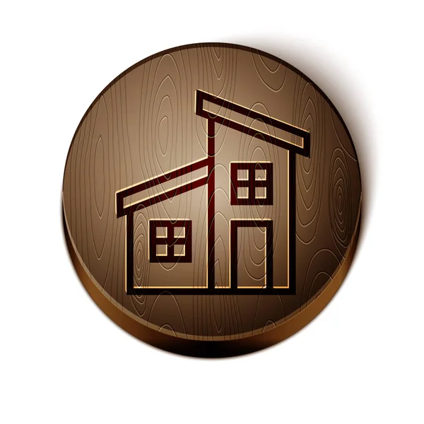Brązowa linia Ikona domu izolowana na białym tle. Symbol domowy. Drewniany przycisk koła. Ilustracja wektora — Wektor stockowy
