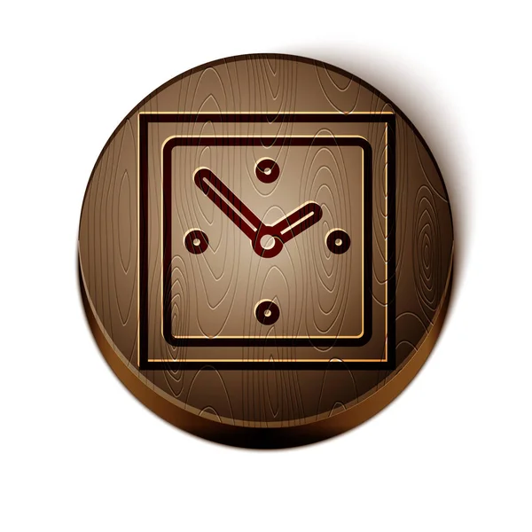 Καφέ γραμμή Ρολόι εικονίδιο απομονώνονται σε λευκό φόντο. Σύμβολο χρόνου. Κουμπί από ξύλο. Εικονογράφηση διανύσματος — Διανυσματικό Αρχείο