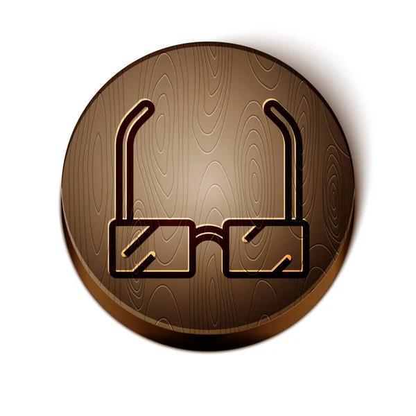 Linha marrom Ícone de óculos isolado no fundo branco. Símbolo de quadro de óculos. Botão de círculo de madeira. Ilustração vetorial —  Vetores de Stock