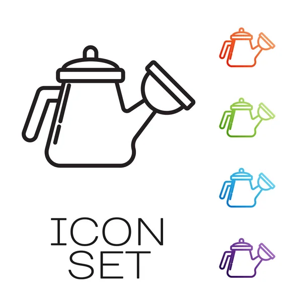 Black line Watering can icon isolated on white background. Irrigation symbol. Set icons colorful. Vector Illustration — Stock Vector