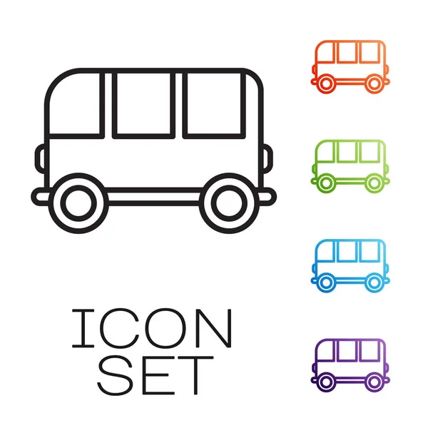 Svart linje School Bus ikon isolerad på vit bakgrund. Ställ ikoner färgglada. Vektor Illustration — Stock vektor