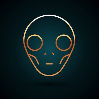 Altın çizgili uzaylı simgesi koyu mavi arkaplanda izole edildi. Uzaylı yüzü ya da kafa sembolü. Vektör İllüstrasyonu