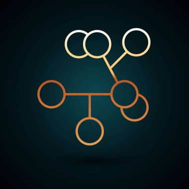 Altın çizgili Molekül simgesi koyu mavi arkaplanda izole edilmiş. Kimya moleküllerinin yapısı, fen öğretmenlerinin yenilikçi eğitim posteri. Vektör İllüstrasyonu