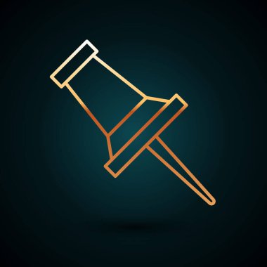 Altın çizgili Pin simgesi koyu mavi arkaplanda izole edildi. Raptiye işareti. Vektör İllüstrasyonu