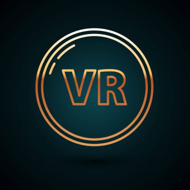 Altın çizgi Sanal gerçeklik simgesi koyu mavi arkaplanda izole edilmiş. Vektör İllüstrasyonu