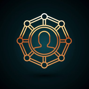 Altın Çizgili Proje takım taban simgesi koyu mavi arka planda izole edildi. İş analizi ve planlama, takım çalışması, proje yönetimi. Geliştiriciler. Vektör İllüstrasyonu