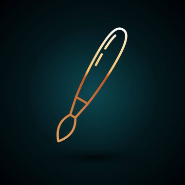 Altın çizgili fırça simgesi koyu mavi arkaplanda izole edilmiş. Vektör İllüstrasyonu