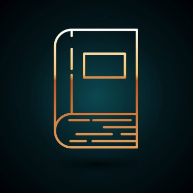 Altın çizgi Kitap simgesi koyu mavi arkaplanda izole edildi. Vektör İllüstrasyonu