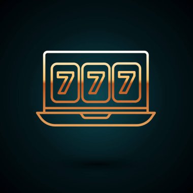 Lacivert arka planda izole edilmiş şanslı yedili büyük ikramiye ikonu olan Online slot makinesi. İnternetteki kumarhane. Vektör İllüstrasyonu