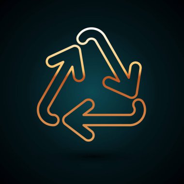 Altın çizgi geri dönüşüm sembolü simgesi koyu mavi arkaplanda izole edildi. Dairesel ok simgesi. Çevre geri dönüşümü yeşile döner. Vektör İllüstrasyonu