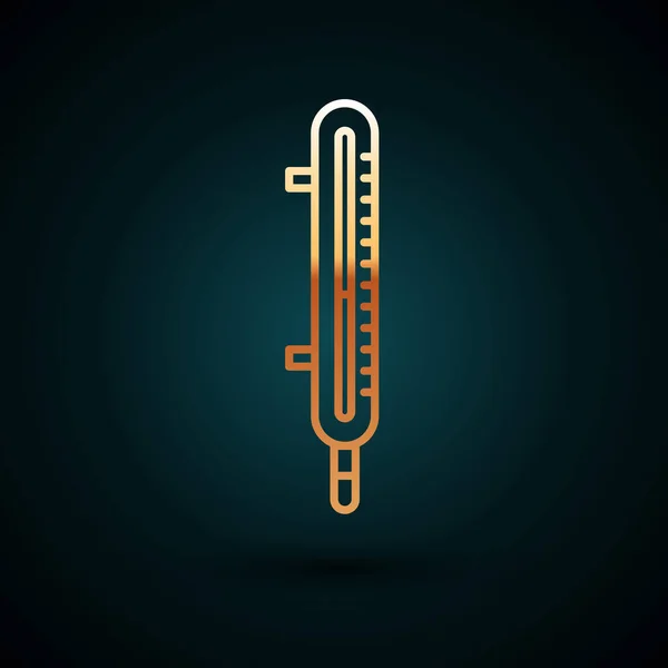 Χρυσή γραμμή Μετεωρολογικό θερμόμετρο μέτρησης εικονίδιο απομονώνονται σε σκούρο μπλε φόντο. Θερμομετρικό εξοπλισμό που δείχνει ζεστό ή κρύο καιρό. Εικονογράφηση διανύσματος — Διανυσματικό Αρχείο