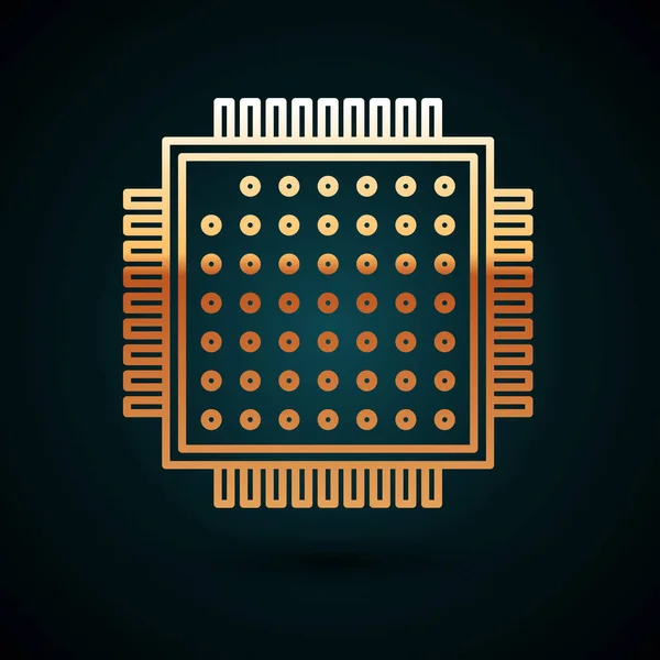 골드 라인 프로세서 아이콘은 어두운 청색 배경에서 분리되었다. CPU, 중앙 처리 장치, 마이크로 칩, 마이크로 회로, 컴퓨터 프로세서, 칩. 벡터 일러스트 — 스톡 벡터