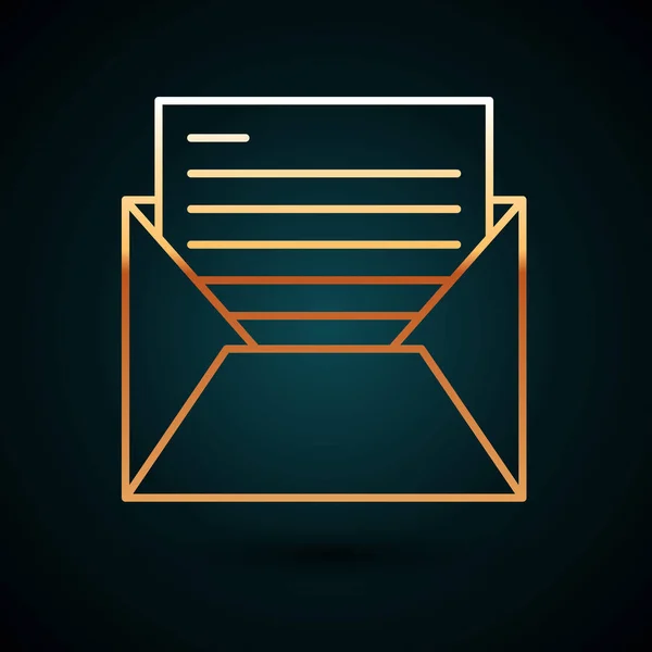 Línea dorada Icono de correo y correo electrónico aislado sobre fondo azul oscuro. Envolvente símbolo e-mail. Señal de correo electrónico. Ilustración vectorial — Vector de stock