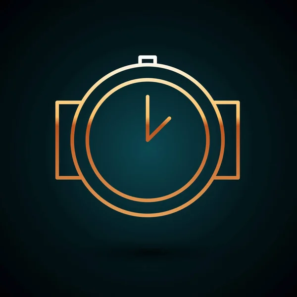 Gold line Diving watch icon isolated on dark blue background. Diving underwater equipment. Vector Illustration — Stock Vector