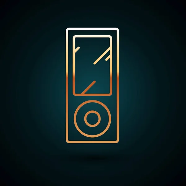 Gold line Music player icon isolated on dark blue background. Portable music device. Vector Illustration — Stok Vektör