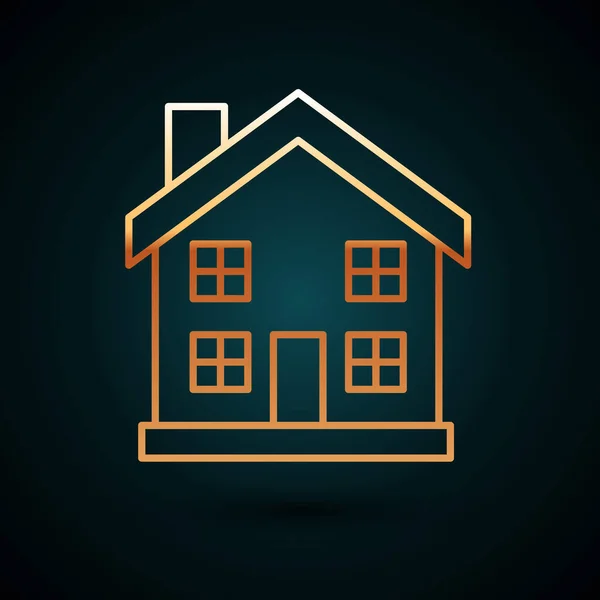 Gold line House ikon isolerad på mörkblå bakgrund. Hemsymbol. Vektor Illustration — Stock vektor