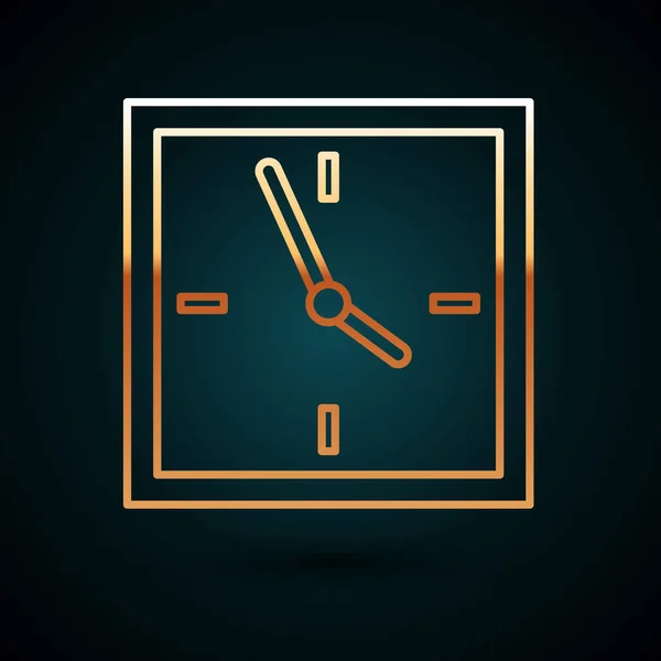 Icono de reloj de línea dorada aislado sobre fondo azul oscuro. Símbolo de tiempo. Ilustración vectorial — Vector de stock
