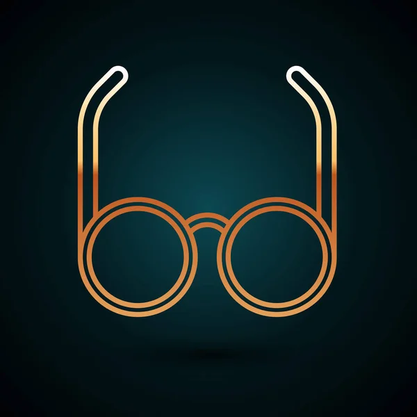 Gold line Icône de lunettes isolée sur fond bleu foncé. Symbole de monture de lunettes. Illustration vectorielle — Image vectorielle