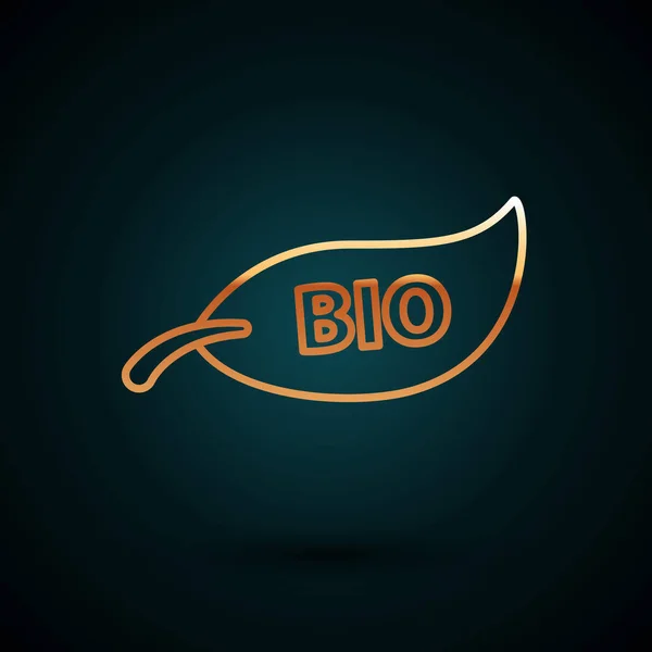 Иконка символа "Leaf Bio", выделенная на темно-синем фоне. Баннер, этикетка, ярлык, логотип, наклейка на экологический зеленый. Векторная миграция — стоковый вектор