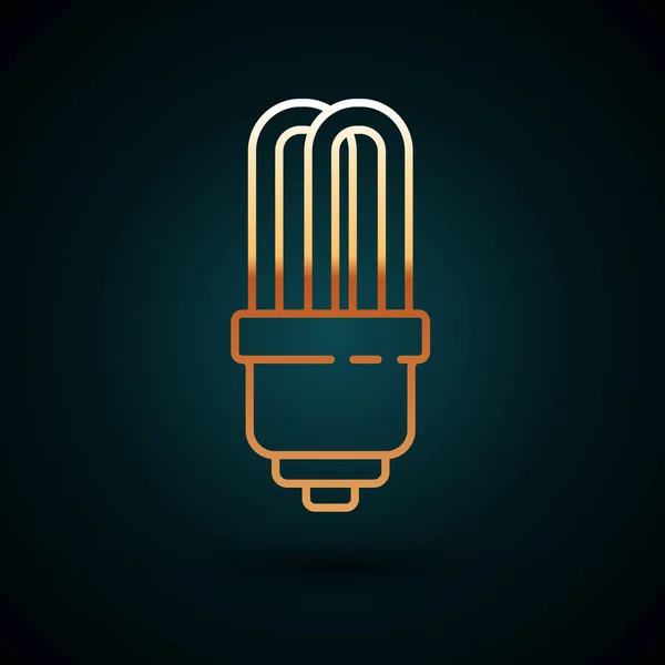 Gold Line LED-Glühbirnen-Symbol isoliert auf dunkelblauem Hintergrund. Sparsame LED-Leuchtmittel. Energiesparlampen sparen. Vektorillustration — Stockvektor