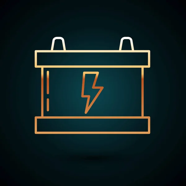 Guldlinje bil batteri ikon isolerad på mörkblå bakgrund. Ackumulatorbatteriets energi- och elackumulatorbatteri. Blixtnedslag. Vektor Illustration — Stock vektor