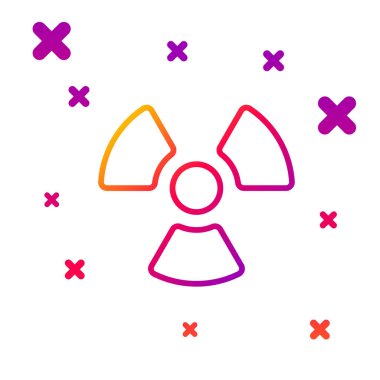 Renk çizgisi Radyoaktif simgesi beyaz arkaplanda izole edildi. Radyoaktif zehirli sembol. Radyasyon tehlikesi işareti. Kademeli rastgele dinamik şekiller. Vektör İllüstrasyonu