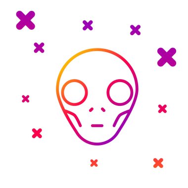 Beyaz arkaplanda renk çizgisi Uzaylı simgesi izole edildi. Uzaylı yüzü ya da kafa sembolü. Kademeli rastgele dinamik şekiller. Vektör İllüstrasyonu